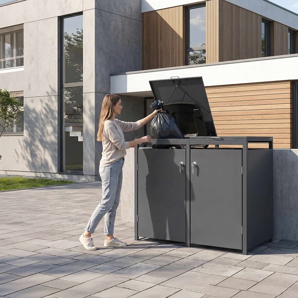 Soptunna för 2 soptunnor upp till 240 liter antracit stål ML design