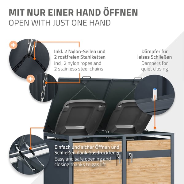 Affaldsspand til 2 spande op til 240L 132x80x116,3 cm antracit/lærk-look stål ML-design