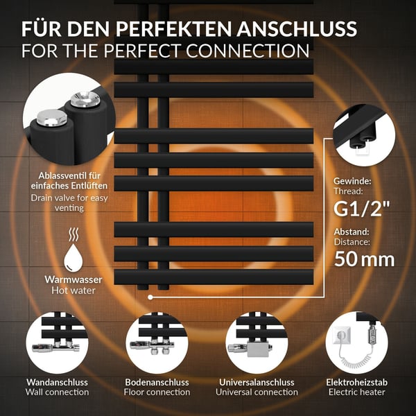 Design badrumsradiator Järn EM 500x1400 mm svart matt Luxe Bath