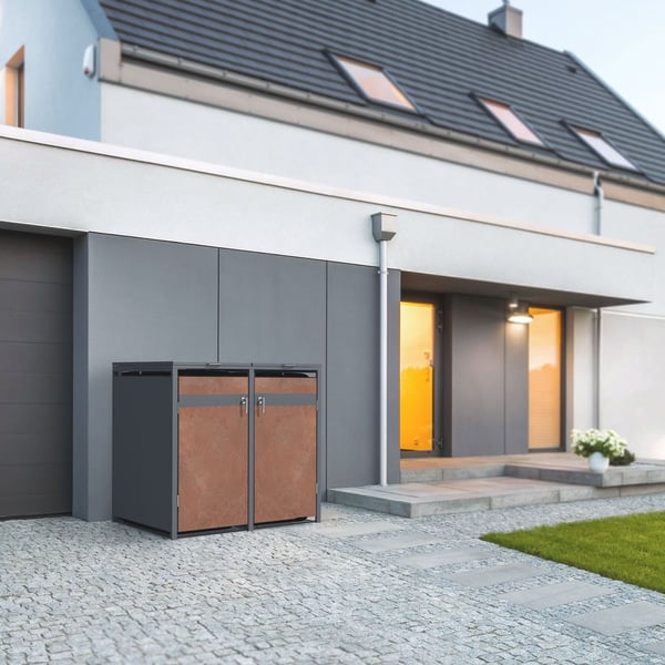 Affaldsspand til 2 spande op til 240L 132x80x116,3 cm antracit/rust-look stål ML-design