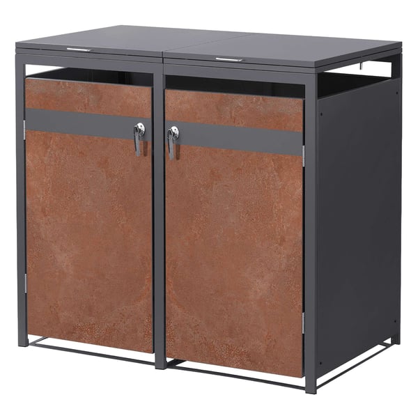 Roskakori 2 roskikselle enintään 240L 132x80x116,3 cm antrasiitti/ruosteen näköinen teräs ML-muotoilu