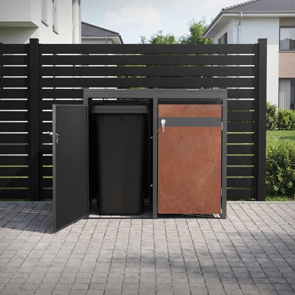 Roskakori 2 roskikselle enintään 240L 132x80x116,3 cm antrasiitti/ruosteen näköinen teräs ML-muotoilu