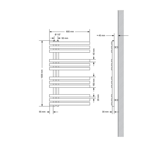 Design badrumsradiator Järn EM 600x1000 mm svart matt Luxe Bath