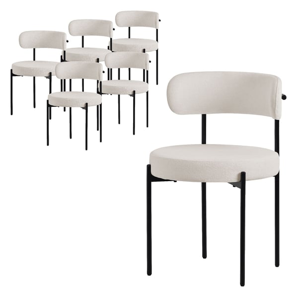 Spisebordsstol sæt af 6 med teddystof med ryglæn hvid Køkkenstol ML design