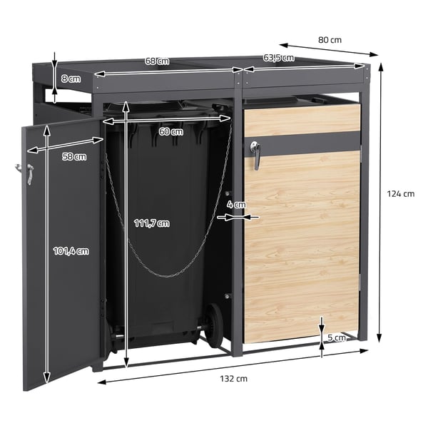 Affaldsspand med plantetag til 2 spande op til 240L 132x80x124 cm lærkelook stål ML-design
