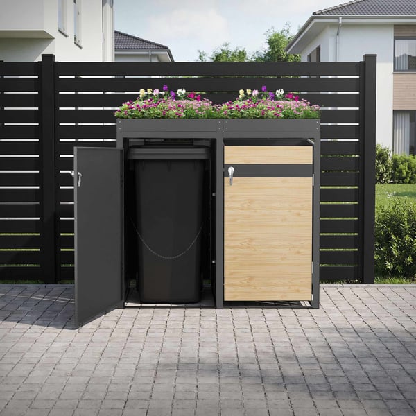Affaldsspand med plantetag til 2 spande op til 240L 132x80x124 cm lærkelook stål ML-design