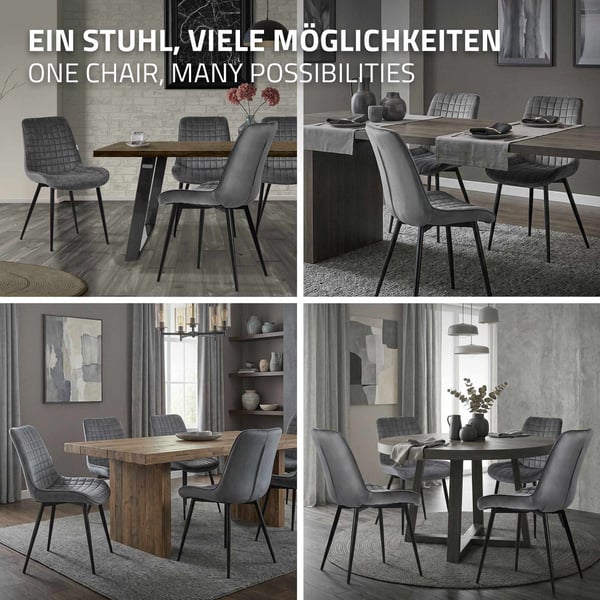 Matstol set om 2 antracit med sammetsöverdrag och stålben Köksstol med ryggstöd ML-design