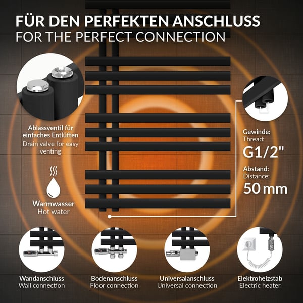 Design badeværelsesradiator Iron EM 600x1400 mm sort mat Luxe Bath