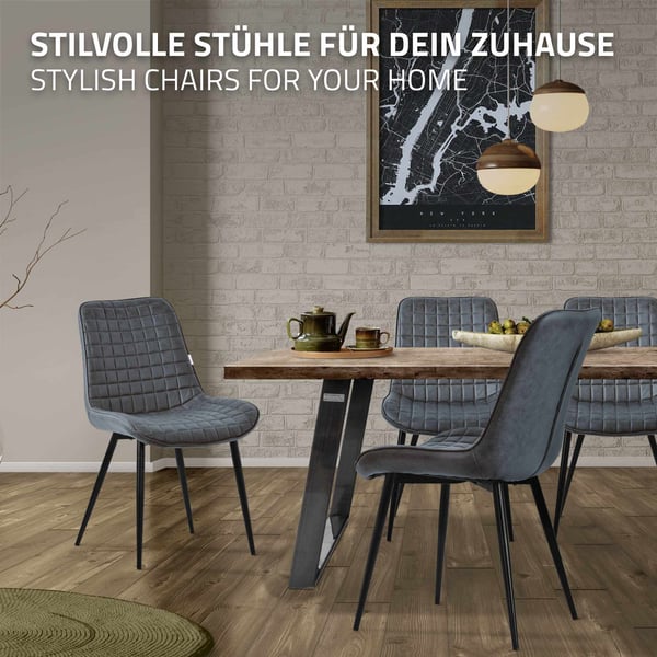 Matstol set om 2 antracit med konstläderklädsel och stålben Köksstol med ryggstöd ML-design