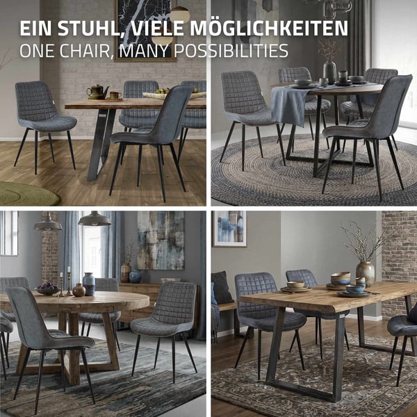 Matstol set om 2 antracit med konstläderklädsel och stålben Köksstol med ryggstöd ML-design