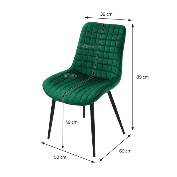Spisebordsstol sæt med 2 stk. mørkegrønne med fløjlsbetræk og stålben Køkkenstol med ryglæn ML-design
