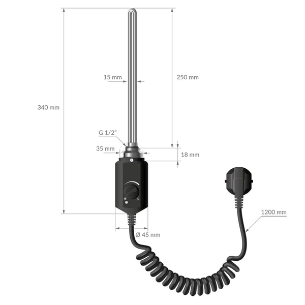 Varmeelement 300W Krom med termostat og LCD-skærm ML-design