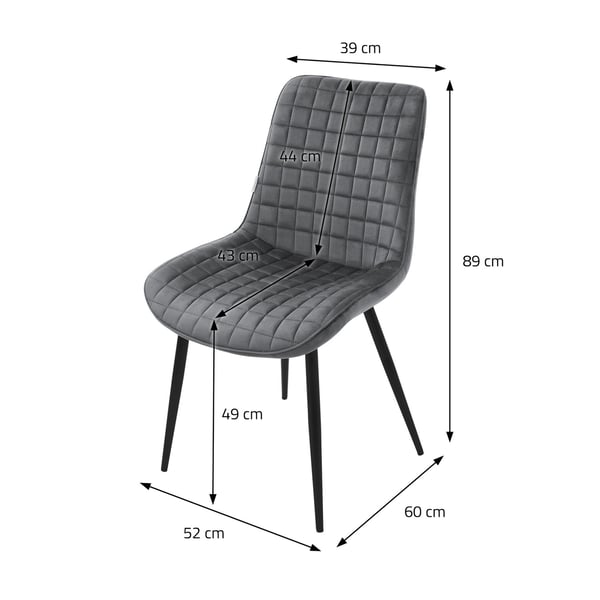 ML-Design spisestuestole sæt af 6, antracit, fløjlssæde med sorte metalben, køkkenstole med ryglæn, stuestole, polstrede stole til spisestue køkken