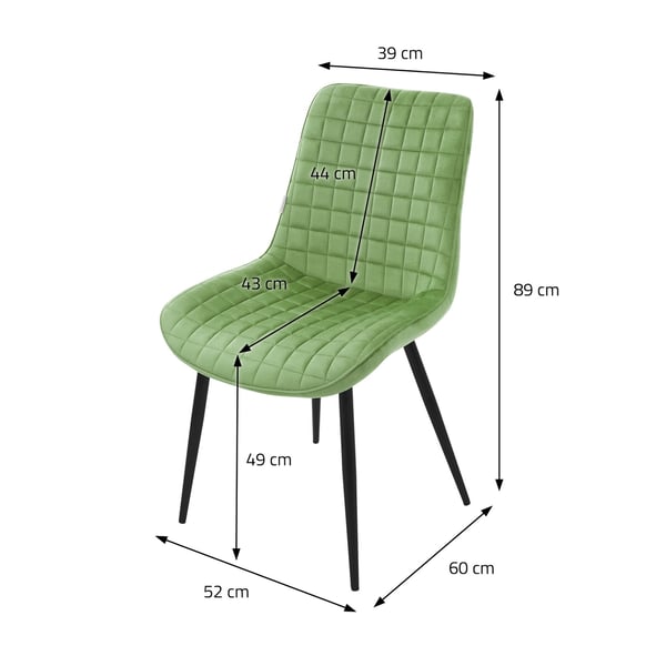Spisebordsstol sæt med 6 stk. i salvie med fløjlsbetræk og stålben Køkkenstol med ryglæn ML-design