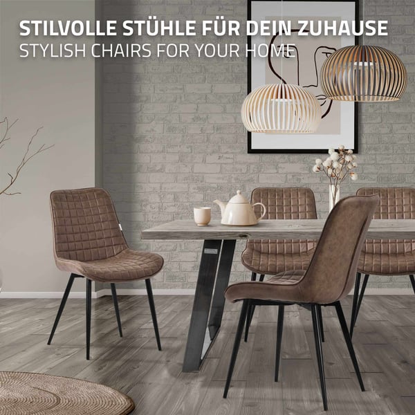 Matstol set om 2 brun med konstläderklädsel och stålben Köksstol med ryggstöd ML-design