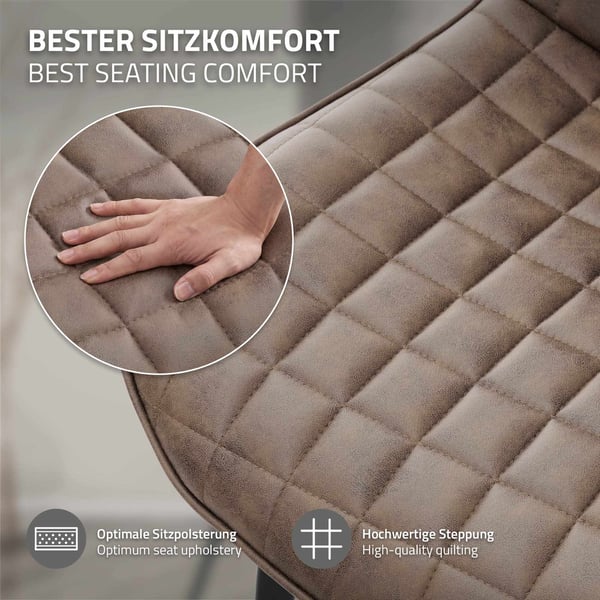 Matstol set om 6 brun med konstläderklädsel och stålben Köksstol med ryggstöd ML-design