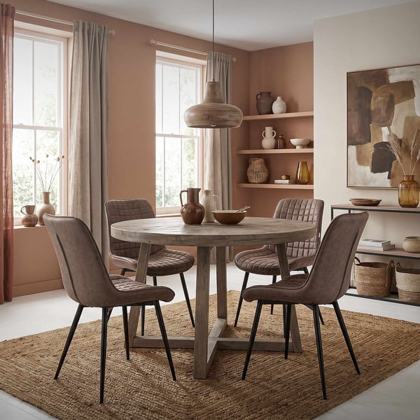 Matstol set om 6 brun med konstläderklädsel och stålben Köksstol med ryggstöd ML-design