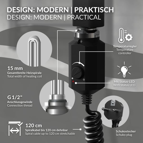 900W krom varmeelement med termostat og LCD-skærm ML-design