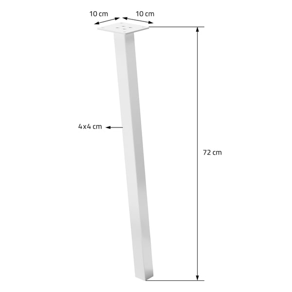 ML-Design sæt med 4 bordben vinklet 72 cm, hvid blank, fremstillet af pulverlakeret stål, kantet, profil 4x4 cm, I-form, møbelben metal 96° hældning,
