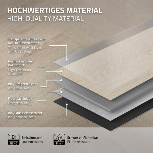 ML-Design Deluxe PVC-gulv, klikvinylplanker vinylgulv, 61cmx12,8cmx4,2mm, tykkelse 4,2mm, 3,12m²/40 planker, sildeben lys eg, brun, trælook,
