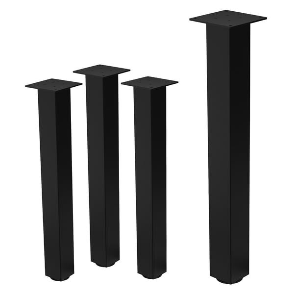 ML-Design set med 4 bordsben I-Design 72 cm, blank svart, av pulverlackerat stål, kantiga, profil 8x8 cm, höjdjusterbara möbelben 1-4 cm, möbelben