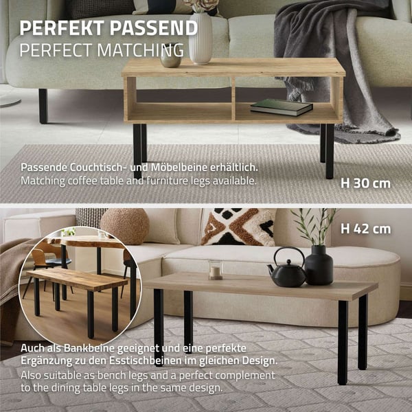 ML-Design sæt med 4 bordben I-Design 72 cm, blank sort, fremstillet af pulverlakeret stål, kantet, profil 4x4 cm, højdejusterbare møbelben 1-4 cm,