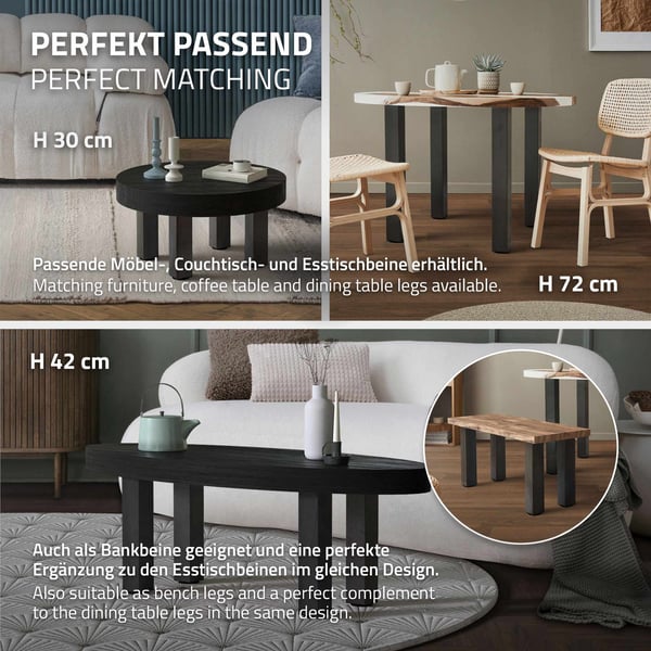 ML-Design sæt med 4 bordben I-Design 90 cm, mørkegrå, industrielt look, pulverlakeret stål, profil 8x8 cm, højdejusterbare møbelben, møbelben til