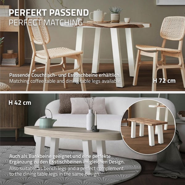 ML-Design sæt med 4 bordben vinklet H:30 cm, hvid blank, fremstillet af pulverlakeret stål, vinkelformet, profil 8x8 cm, I-form, møbelben metal 96°