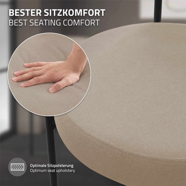 ML-Design matsalsstolar set om 6, köksstol i teddy tyg brun, vardagsrumsstol med ryggstöd, stoppade stolar med svarta metallben, ergonomisk lounge