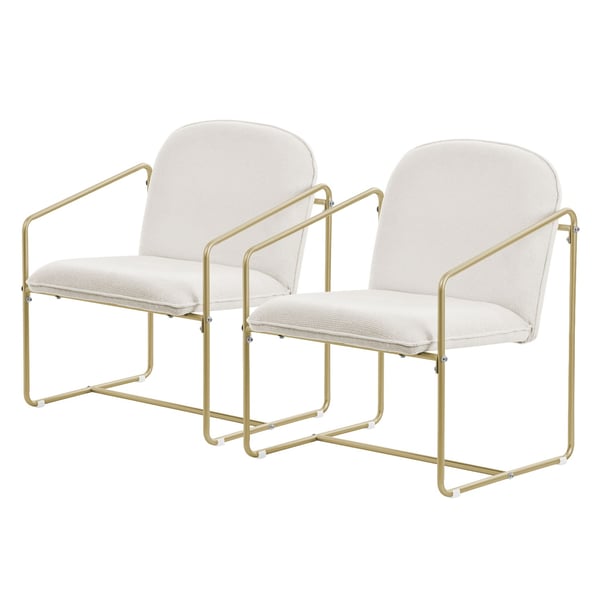 ML-Design 2 nojatuolia beige, rento nojatuoli pehmeällä päällysteellä ja kultaisella teräsrungolla, verhoiltu lounge-tuoli käsinojalla ja