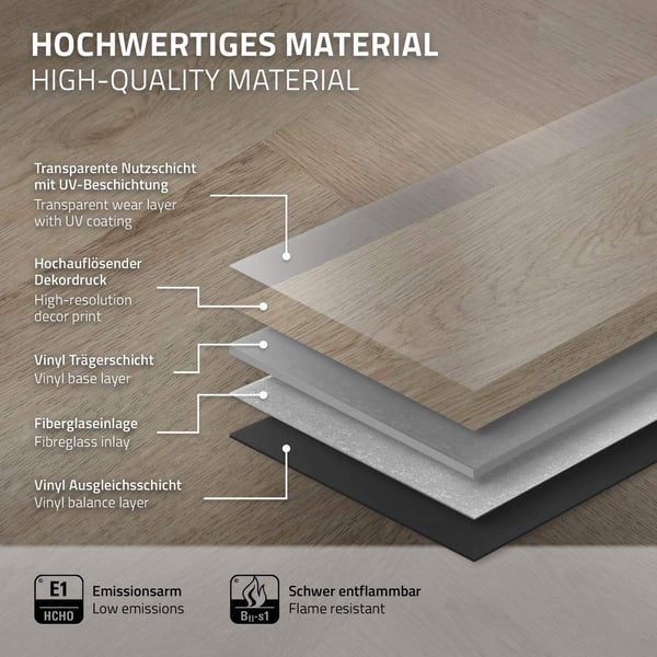 ML-Design Deluxe PVC-gulv, klikvinylplanker vinylgulv, 61cmx12,8cmx4,2mm, tykkelse 4,2mm, 3,12m²/40 planker, sildebensmørk eg, brun, trælook,