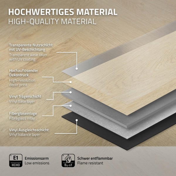 ML-Design Deluxe PVC-gulv, klikvinylplanker vinylgulv, 61cmx12,8cmx4,2mm, tykkelse 4,2mm, 4,68m²/60 planker, sildeben naturlig eg, brun, trælook,