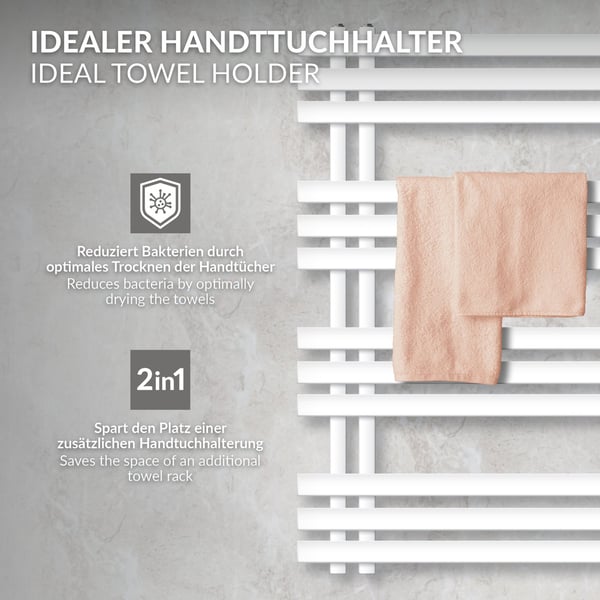 LuxeBath elektrisk badrumsradiator Iron EM 600x1000 mm vit med värmeelement 300W termostat digital display, handduksradiator med värmepatron,