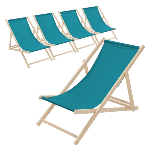 ECD Germany Sæt med 5 foldbare liggestole mørkegrøn, træ, justerbart ryglæn, 3 positioner, op til 120 kg, solseng havestol strandseng strandstol