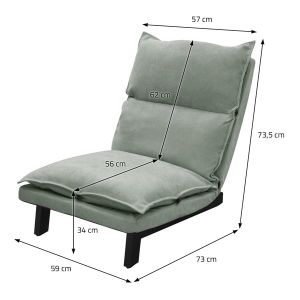 ML-Design gulvstol grågrøn, gulvstol polstret, justerbart ryglæn, hørbetræk, robust stålstel, sædepude gulvsofa gulvsæde gulvpude relax stol