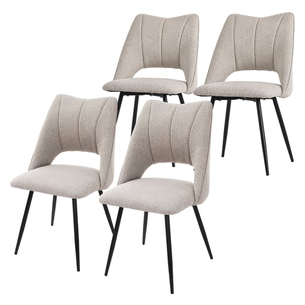 ML-Design ruokasalin tuolit 4 kpl beige, olohuoneen tuolit kankaasta mustilla metallijaloilla, keittiön tuolit selkänojalla, pehmustetut tuolit