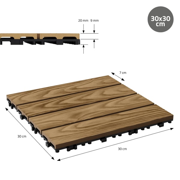 ECD Germany WPC terrassefliser 30x30 cm/22 stk=2m², teak i trælook, gulvbelægning med kliksystem og afløb, terrassebelægning altanfliser træfliser,