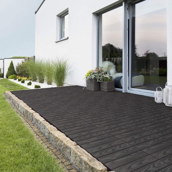 ECD Germany WPC terrassefliser 30x30 cm/44 stk=4m² antracit, trælook, gulvbelægning med kliksystem og afløb, terrassebelægning altanfliser træfliser,