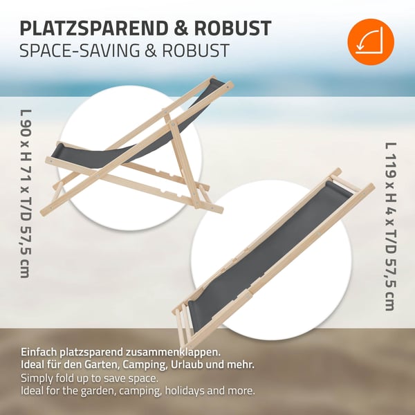 ECD Germany Sæt med 10 foldbare liggestole, antracit, træ, justerbart ryglæn, 3 positioner, op til 120 kg, solseng havestol strandseng strandstol