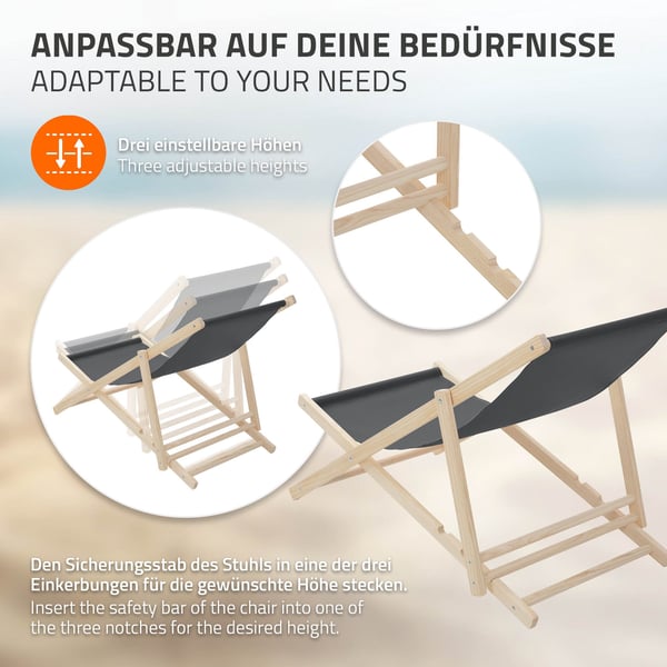 ECD Germany Sæt med 10 foldbare liggestole, antracit, træ, justerbart ryglæn, 3 positioner, op til 120 kg, solseng havestol strandseng strandstol