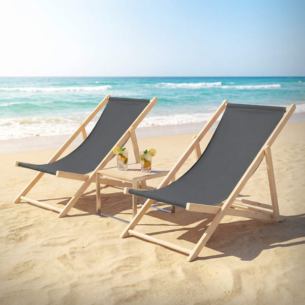 ECD Germany Sæt med 10 foldbare liggestole, antracit, træ, justerbart ryglæn, 3 positioner, op til 120 kg, solseng havestol strandseng strandstol