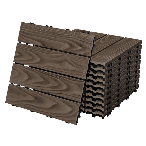 ECD Germany WPC terassilaatat 30x30 cm/33 kpl=3m², tummanruskea puun näköinen, lattia, jossa on klikkausjärjestelmä ja salaojitus, terassin