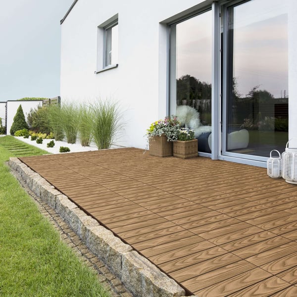 ECD Germany WPC terrassefliser 30x30 cm/55 stk=5m², teak i trælook, gulvbelægning med kliksystem og afløb, terrassebelægning altanfliser træfliser,