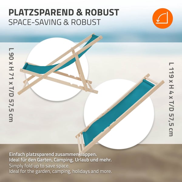 ECD Germany Sæt med 4 foldbare liggestole mørkegrøn, træ, justerbart ryglæn, 3 positioner, op til 120 kg, solseng havestol strandseng strandstol