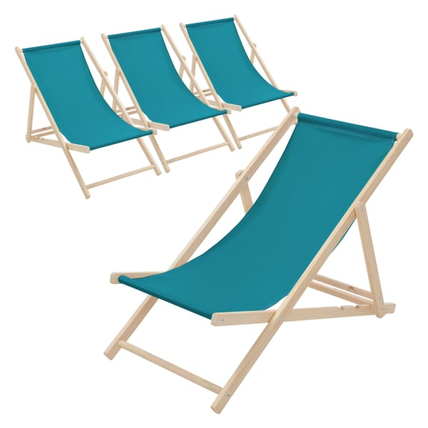 ECD Germany Sæt med 4 foldbare liggestole mørkegrøn, træ, justerbart ryglæn, 3 positioner, op til 120 kg, solseng havestol strandseng strandstol