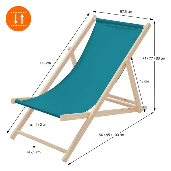 ECD Germany Sæt med 4 foldbare liggestole mørkegrøn, træ, justerbart ryglæn, 3 positioner, op til 120 kg, solseng havestol strandseng strandstol
