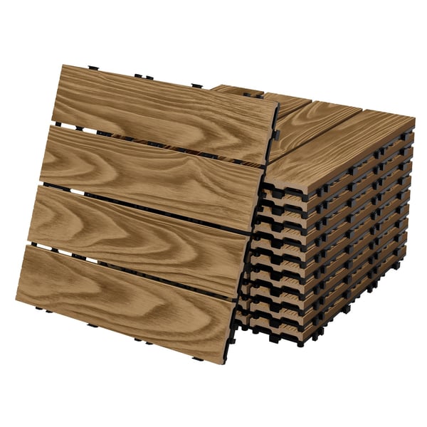 ECD Germany WPC terrassplattor 30x30 cm/33 bitar=3m², teak i träutseende, golvbeläggning med klicksystem och dränering, terrass trall balkongplattor