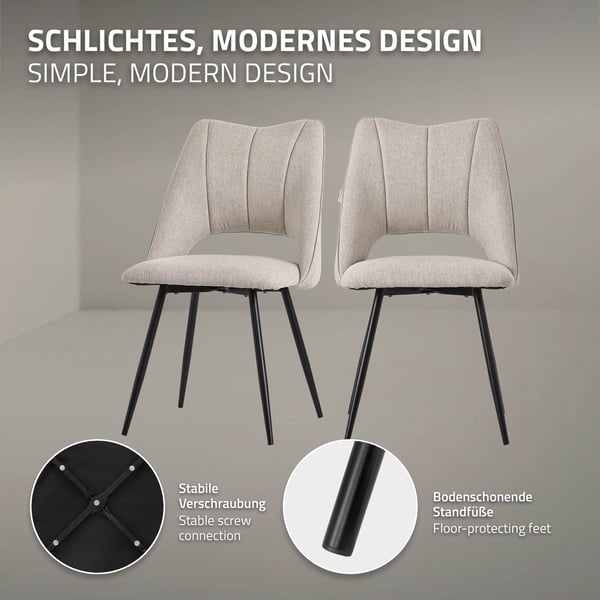 ML-Design matsalsstolar set om 6 beige, vardagsrumsstolar i tyg med svarta metallben, köksstolar med ryggstöd, stoppade stolar för matsal vardagsrum