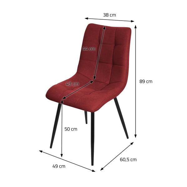 ML-Design spisestuestole sæt med 6 røde, stuestole med stofbetræk og sorte metalben, køkkenstole med ryglæn, polstrede stole til spisestue stue