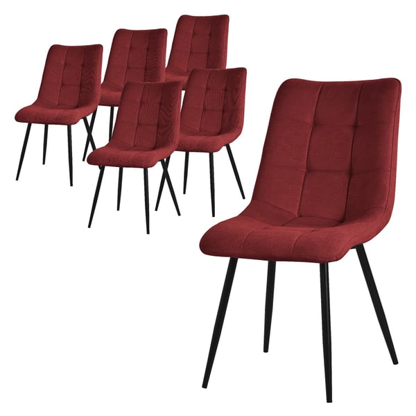ML-Design spisestuestole sæt med 6 røde, stuestole med stofbetræk og sorte metalben, køkkenstole med ryglæn, polstrede stole til spisestue stue